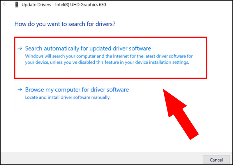 Chọn Search automatically for updated driver software